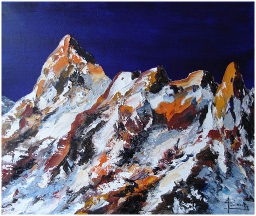 Peinture Les Grandes Jorasses au couchant (sunset)