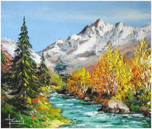 Peinture Massif des Ecrins en automne - in autumn