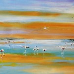 TABLEAU PEINTURE DES FLAMANTS ROSES (OIL PAINTING FLAMANTS ROSES)