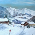 TABLEAU PEINTURE MONTAGNE ENNEIGEE ( OIL PAINTING SNOW MOUNTAIN)