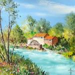TABLEAU PEINTURE MOULIN A EAU (OIL PAINTING WATER-MILL)