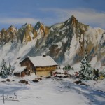 TABLEAU PEINTURE VIEUX CHALET SAVOYARD (OIL PAINTING OLD CHALET IN SAVOIE)