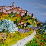 TABLEAU PEINTURE D&rsquo;UN VILLAGE PERCHE ( OIL PAINTING A PERCHED VILLAGE)