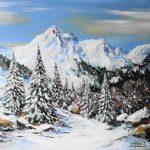TABLEAU PEINTURE PAYSAGE MONTAGNE HIVER ( OIL PAINTING MOUNTAIN  IN WINTER )