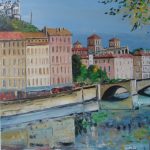 TABLEAU PEINTURE ( OIL PAINTING ) DE LYON: QUARTIER SAINT-JEAN