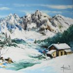 TABLEAU PEINTURE PAYSAGE MONTAGNE NEIGE (OIL PAINTING MOUNTAIN SNOW)