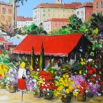 TABLEAU PEINTURE MARCHE AUX FLEURS DE NICE (OIL PAINTING FLOWERS MARKET IN NICE)