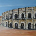 TABLEAU PEINTURE DE NÎMES: LES ARENES (OIL PAINTING NÎMES)